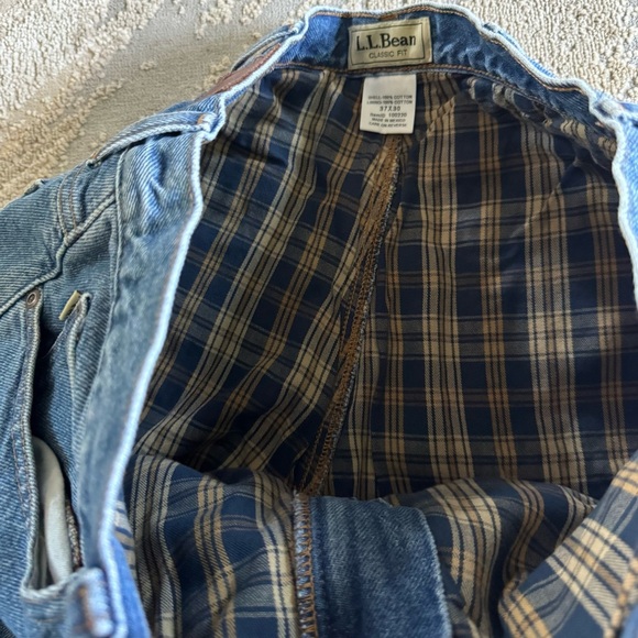 LL Bean jeans fleece lined plaid cotton classic fit 37 X 30 - Picture 6 of 9